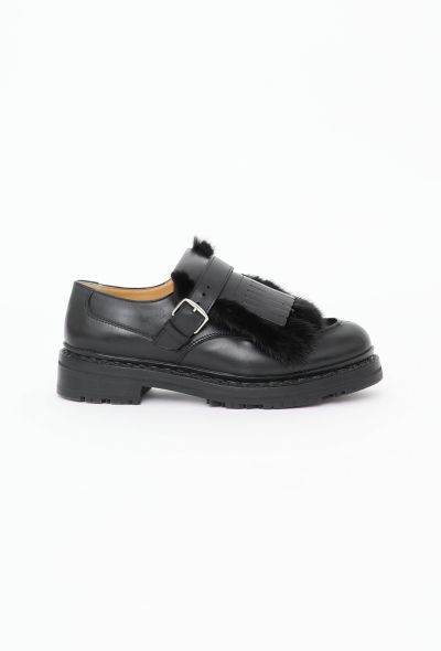 Hermès Leather Mink Fringe Loafers - 1