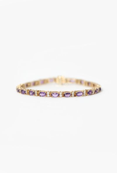 Modern Fine Jewelry 14K Yellow Gold, Diamond  & Amethyst Tennis Bracelet - 1