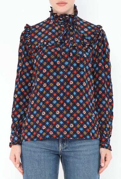 Saint Laurent 1976 Ruffled Floral Lavallière Blouse - 1 Saint Laurent 1976 Ruffled Floral Lavallière Blouse - 1