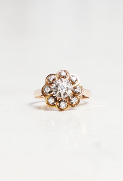                             18k Gold, Platinum & Diamond Flower Ring - 1