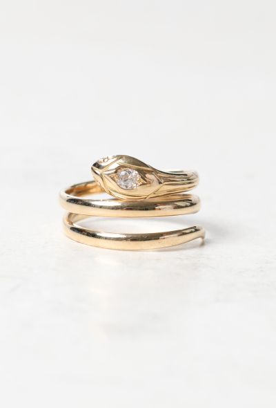                                         Antique 18k Gold &amp; Diamond Snake Ring-1