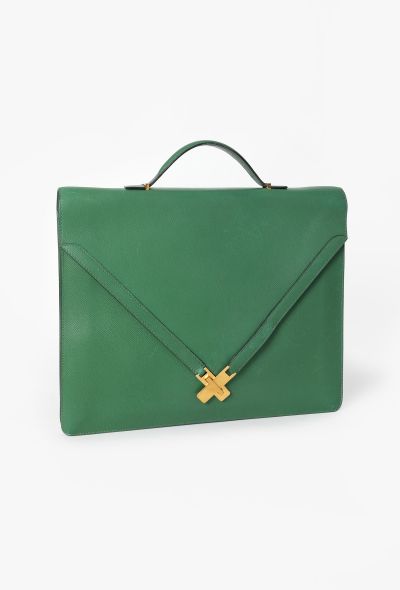 Hermès Rare '90 Green Courchevel Kelly Cross Briefcase - 2 Hermès Rare '90 Green Courchevel Kelly Cross Briefcase - 2