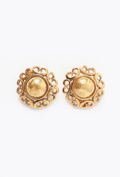 Saint Laurent Vintage Hammered Floral Clip Earrings - 1 Saint Laurent Vintage Hammered Floral Clip Earrings - 1