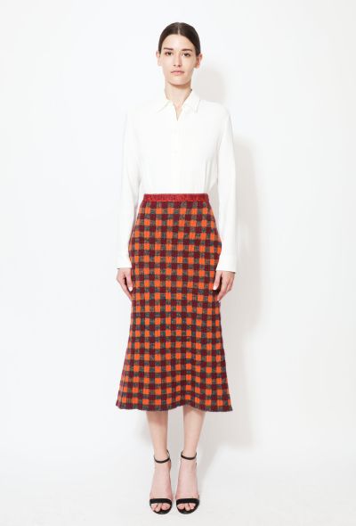                             Pre-Fall 2016 Checkered Wool Flared Knit Skirt - 1