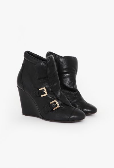 Chanel Leather Buckle Wedge Boots - 2 Chanel Leather Buckle Wedge Boots - 2