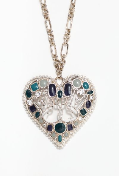                             Embellished 'CC' Heart Stone Necklace - 2