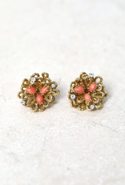 Vintage & Antique 18k Yellow Gold, Diamond & Coral Earrings - 1