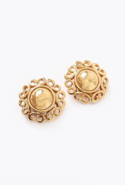 Saint Laurent Vintage Hammered Floral Clip Earrings - 2 Saint Laurent Vintage Hammered Floral Clip Earrings - 2