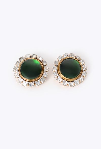 Chanel '80s Strass Trim Cabochon Clip Earrings - 1