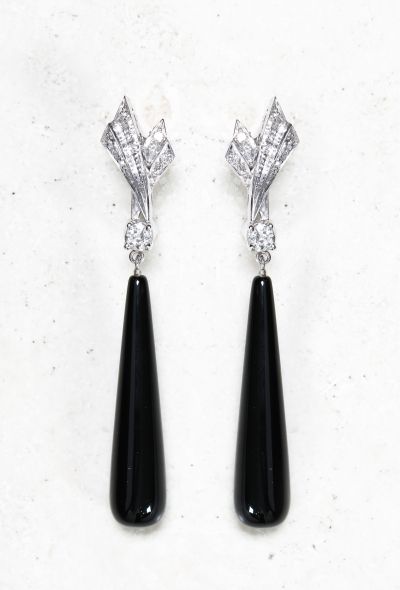                             18k Gold, Platinum, Diamond & Onyx Art Deco Pendant Earrings - 1