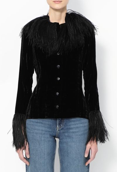                             '70s Haute Couture Velvet Ostrich Trim Jacket - 2