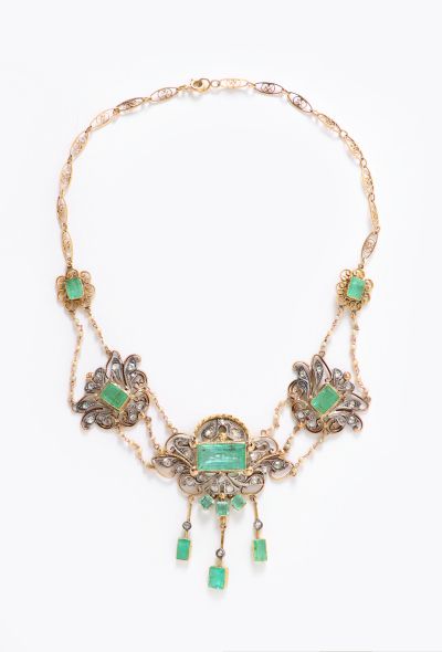 Vintage Fine Jewelry 18k Yellow Gold, Emerald & Diamond Arabesque Necklace - 1 Vintage Fine Jewelry 18k Yellow Gold, Emerald & Diamond Arabesque Necklace - 1