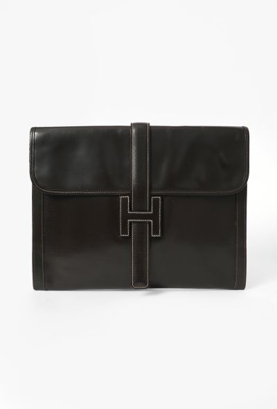 Hermès Vintage Brown Box Jige GM Clutch - 1