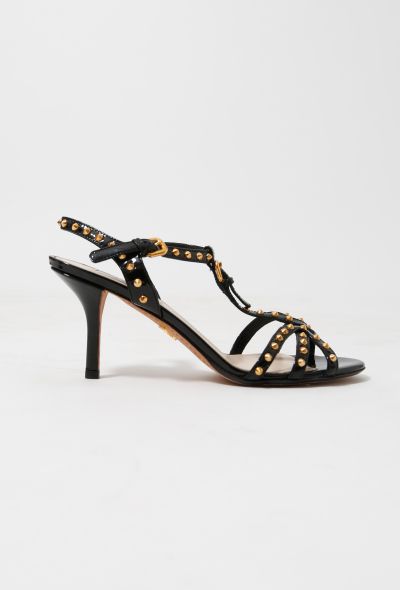                                         Studded Black Ankle Strap Sandals -1