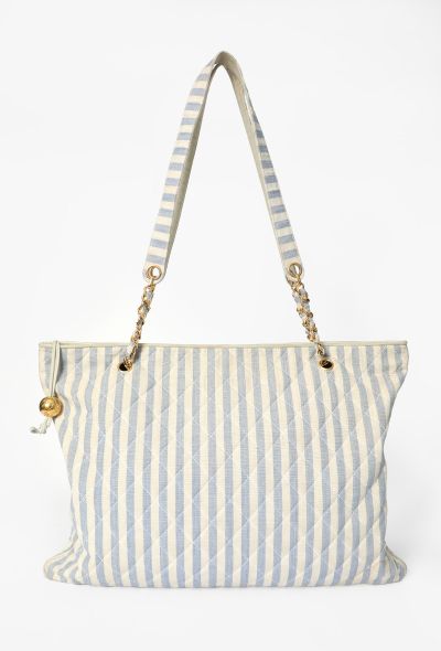 Chanel Vintage Quilted Striped Canvas Tote Bag - 1