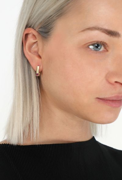 Céline 18K Yellow Gold & Rubies Square Sentimental Earrings - 2