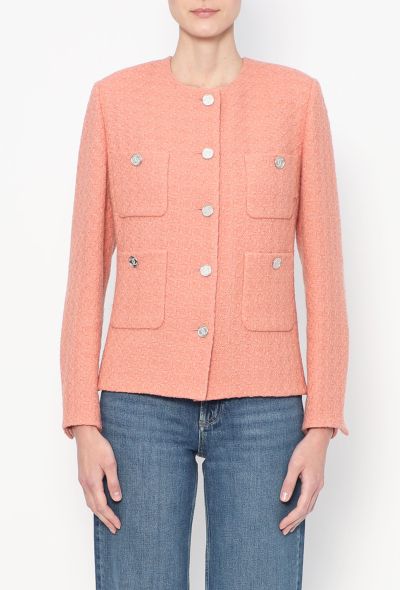 Chanel 2021 Collarless Tweed 'CC' Jacket - 1 Chanel 2021 Collarless Tweed 'CC' Jacket - 1