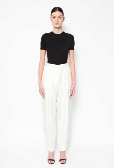                             White Wide-Leg Twill Trousers - 1