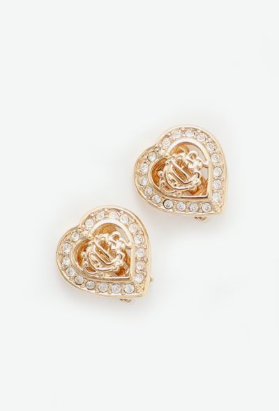 Christian Dior Vintage Embellished Heart Clip Earrings - 1 Christian Dior Vintage Embellished Heart Clip Earrings - 1
