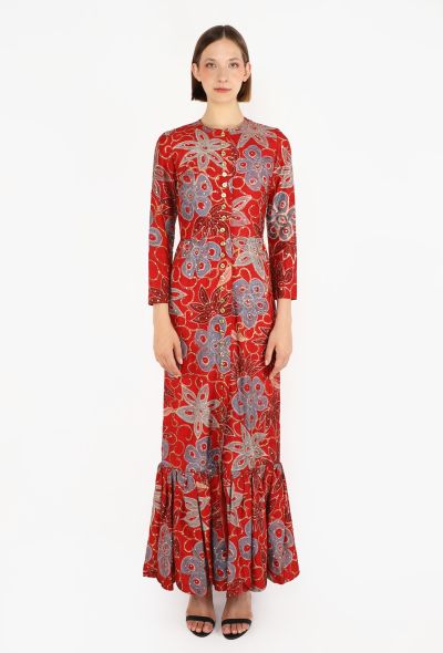 Lanvin Hand-Embroidered Dupion Silk Gown, 1970s - 1