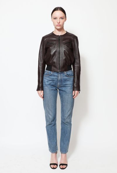                                         Cropped Leather Bomber -1