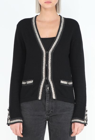 Chanel Cashmere Lamé Trim Cardigan - 1