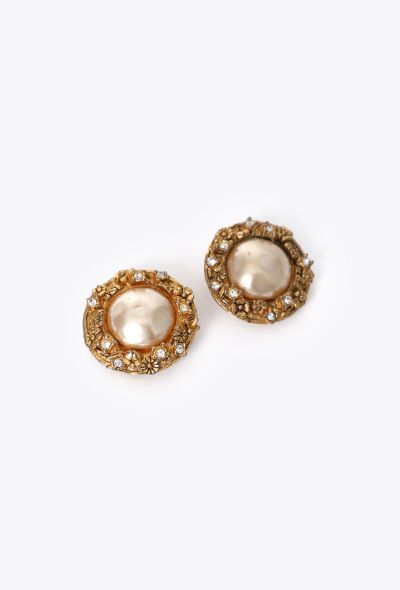 Chanel Vintage Camélia & Strass Pearl Earrings - 2
