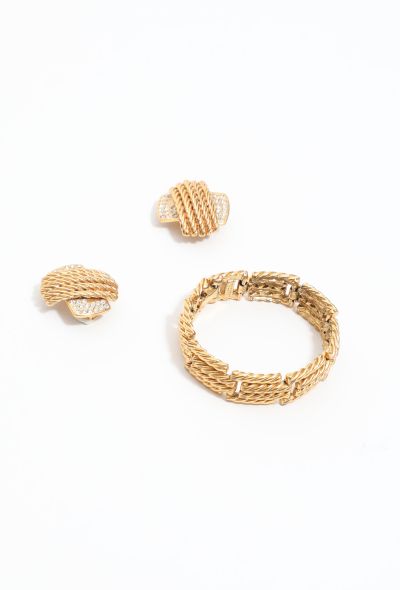                             Metallic Strass Earrings & Bracelet Set - 1