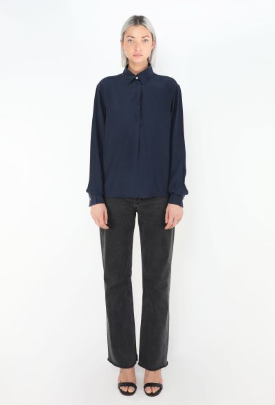 Céline Classic Navy Satin Blouse - 1