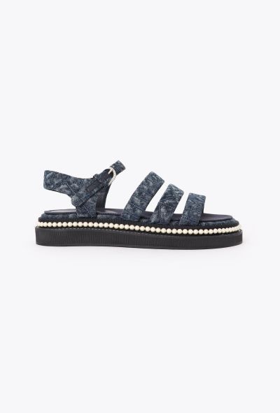 Chanel 2019 Embellished 'CC' Denim Sandals - 1