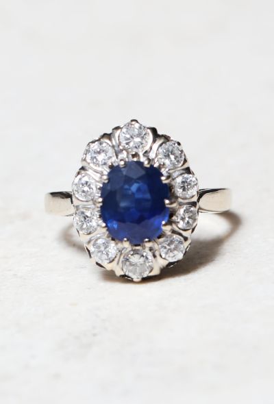                                         Vintage 18k Gold, Sapphire &  Diamond Daisy Ring-1