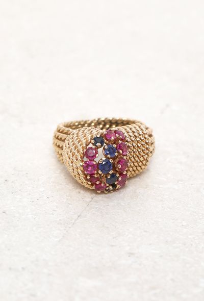 Vintage & Antique 18k Yellow Gold, Ruby & Sapphire Knot Ring - 1
