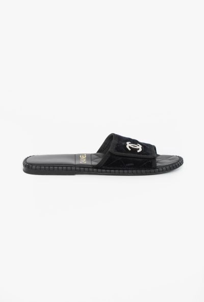 Chanel Quilted Velvet 'CC' Slides, 2023 - 1