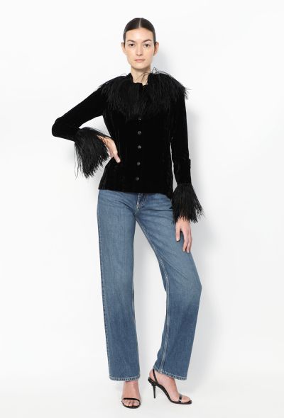                             '70s Haute Couture Velvet Ostrich Trim Jacket - 1
