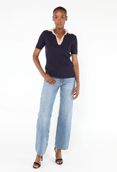 Prada Ribbed Cashmere Polo Top - 2