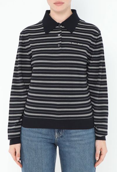 Miu Miu 2024 Striped Logo Polo Top - 1