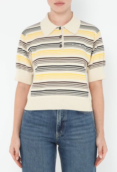 Miu Miu 2024 Striped Knit Emblem Polo - 2