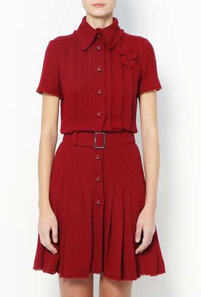                             Crimson Pleated Camélia Dress-3
