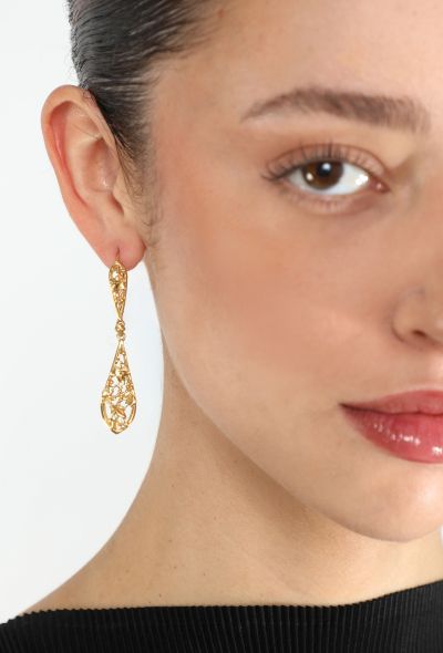 Vintage Fine Jewelry 18k Yellow Gold Leaf Pendant Earrings - 2