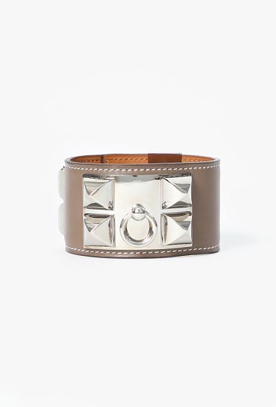 Hermès Taupe Leather Médor Cuff, 2008 - 1