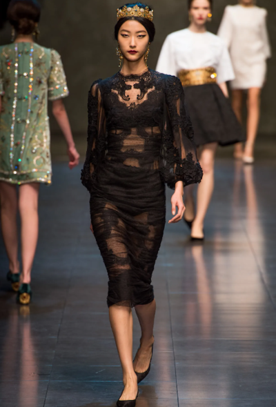 Dolce & Gabbana F/W 2013 Ruched Lace Tulle Dress - 2