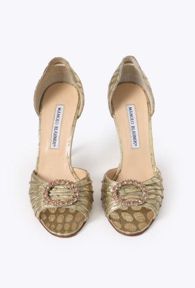 Manolo Blahnik Sedaraby Metallic Peep-Toe Pumps - 2