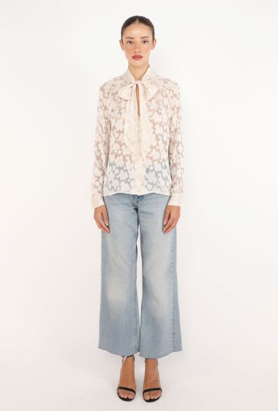 Céline Jacquard Floral Lavallière Blouse, 1970s - 2