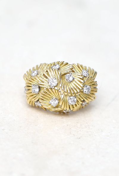 Vintage & Antique 18k Yellow Gold & Diamond Flower Bed Ring - 2