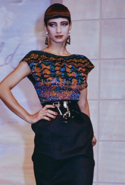                             STUNNING Karl Lagerfeld S/S 1986 Mosaic Beaded Top - 2