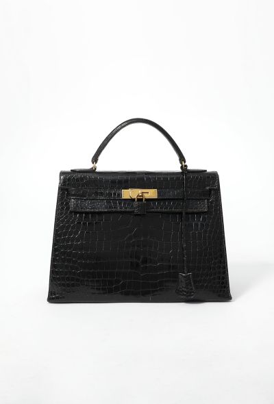 Hermès '80s Black Porosus Kelly Sellier 32 - 1