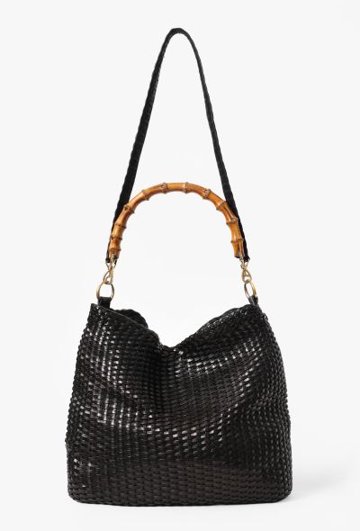Gucci Vintage Black Bamboo Woven Leather Bag - 2