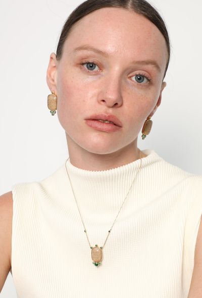 Modern Fine Jewelry 18k Yellow Gold, Fossilised Palm & Emerald Earrings - 1 Modern Fine Jewelry 18k Yellow Gold, Fossilised Palm & Emerald Earrings - 1