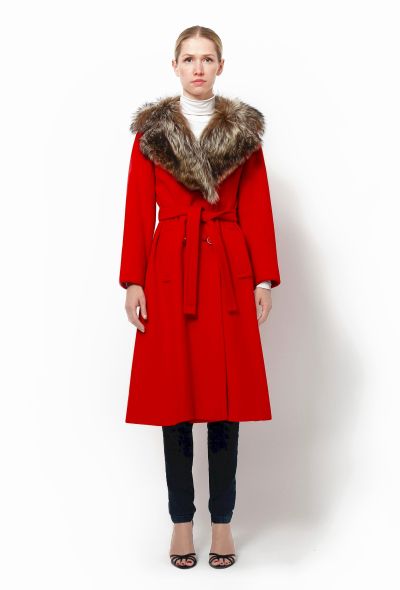                                        Belted Wool Coat with Fur Collar-1