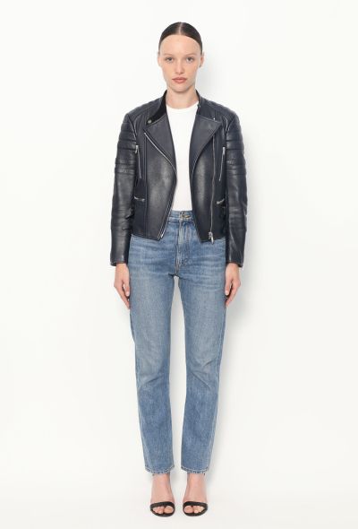 Céline Navy Leather Biker Jacket - 2